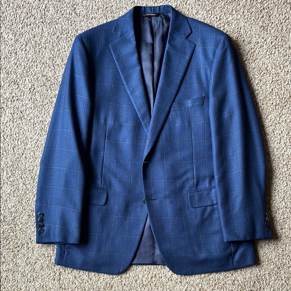 *Recent* Paul Stuart Men’s Blue Windowpane Check 2 Btn Silk Wool Blazer 42